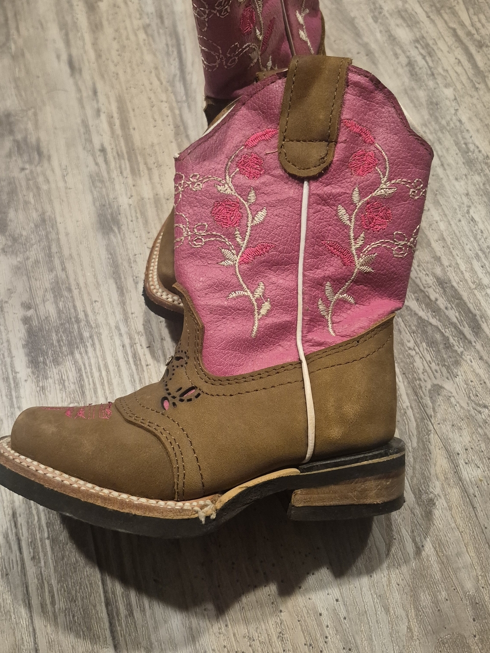 Kid's Brown & Pink Western Embroidered Cowboy Boots - Picture 2 of 4